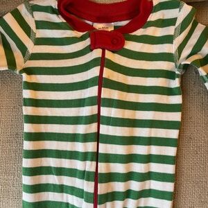 Green and White Striped Baby Onesie with Red Accents